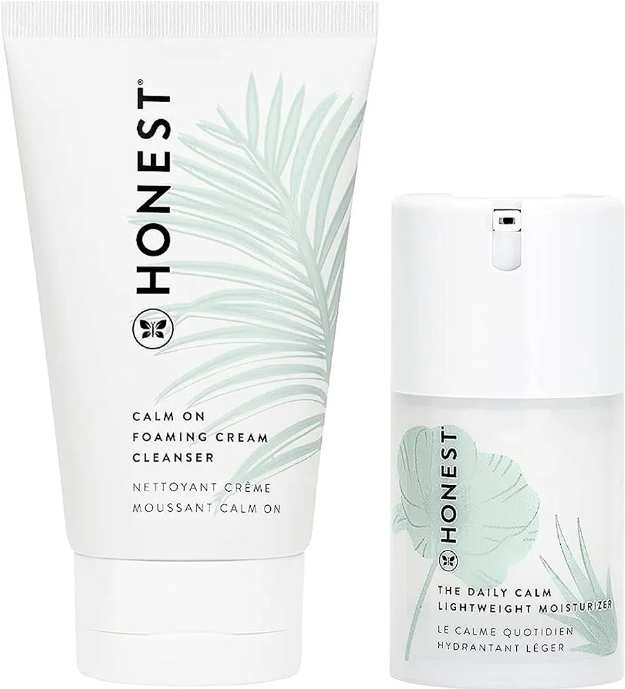 Honest Beauty Sensitive Skincare Bundle | Daily Calm Lightweight Moisturizer + Foaming Cream Cleanser | Hyaluronic Acid + Calming Phyto-Blend | EWG Verified, Vegan + Cruelty Free | 1.7 fl oz, 4 fl oz