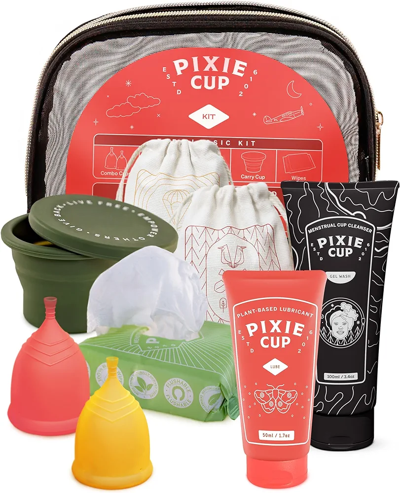 Pixie Menstrual Cup Kit - No Metals or Toxins - 100% Medical-Grade Silicone - Best Period Cup Starter Kit - Proven to Be What You Need to Become A Successful Cup User - Tampon Alternative