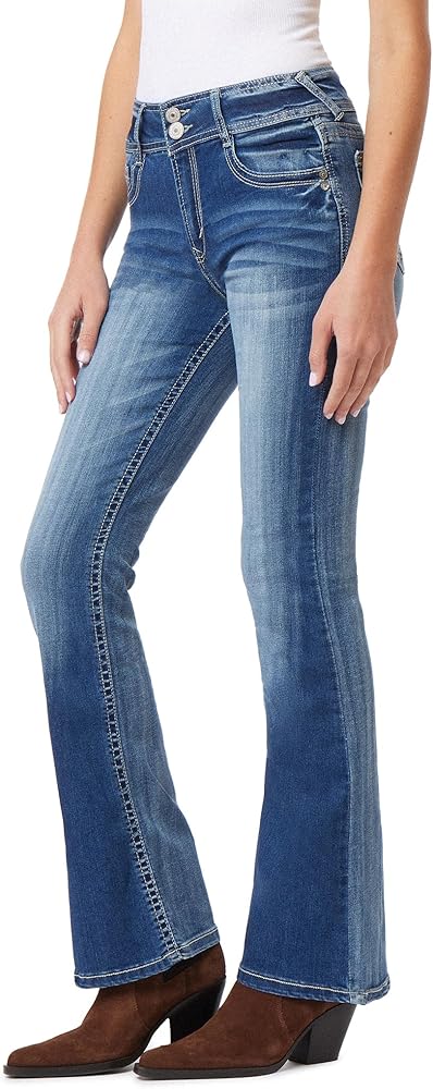 WallFlower Women's Flirty Curvy Flare High Rise Insta Stretch Juniors Jeans (Standard and Plus)