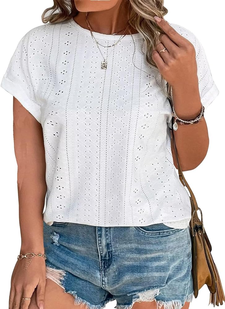 Eytino Women Plus Size Tops Short Sleeve Crewneck Casual Loose Summer Blouse Shirts(1X-5X)