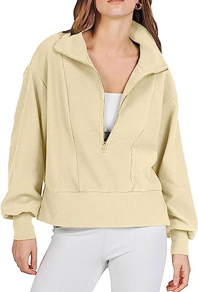 Zontroldy Women's Loose Fit Half Zip Sweatshirt Long Sleeve Oversized Fleece Pullover Hoodie Fall Clothes Sweatshirts