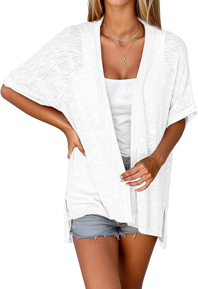 Zeagoo Womens Lightweight Cardigan 2024 Summer Short Sleeve Cardigans Open Front Beach Coverup,S-XXL