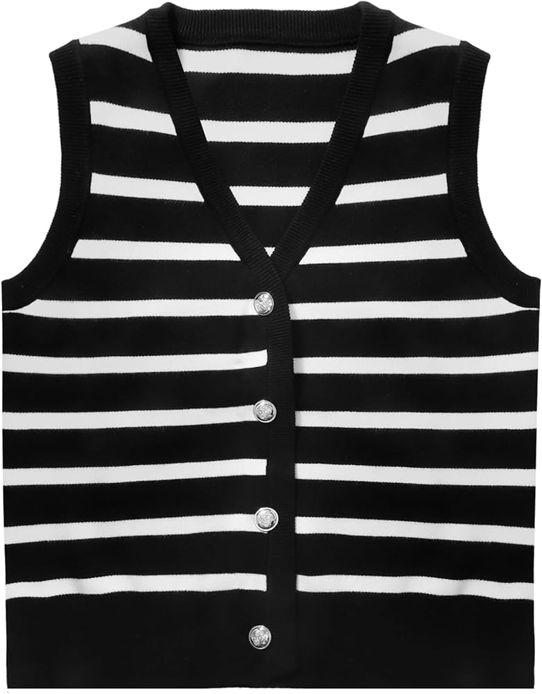 YKR Sweater Vest for Women Sleeveless Knit Striped Sweater Tank Tops 2024 Trendy Summer Cropped Button Up Vest Tops Shirts