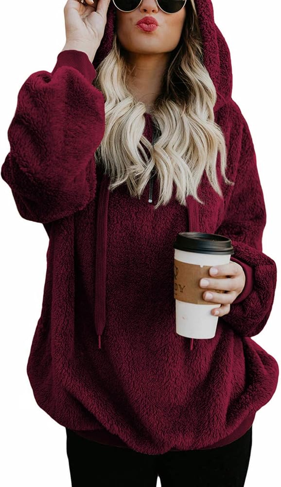 American Trends Oversized Sweatshirts for Women Athletic Womens Sherpa Hoodie Fluffy Women's Hoodies Pullover with Pockets