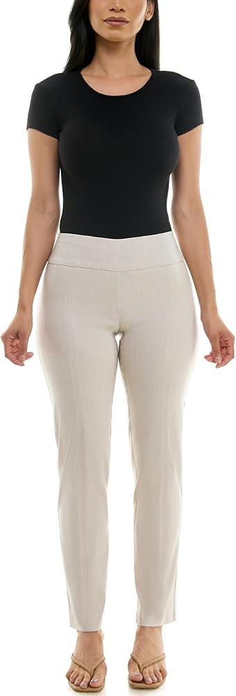 Zac & Rachel Women's Millennium Fabric Pull-On Slim Leg Pant, Heathered Cream, 14P