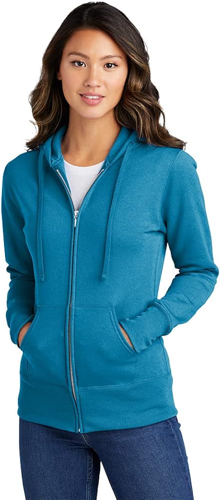 Port & Company Ladies Classic Full-Zip Hooded Sweatshirt LPC78ZH -Neon Blue M