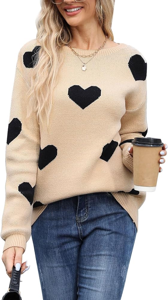 Alsol Lamesa Women's Fall Pullover Sweaters Cute Hearts Long Sleeve Crewneck Casual Knitted Sweaters