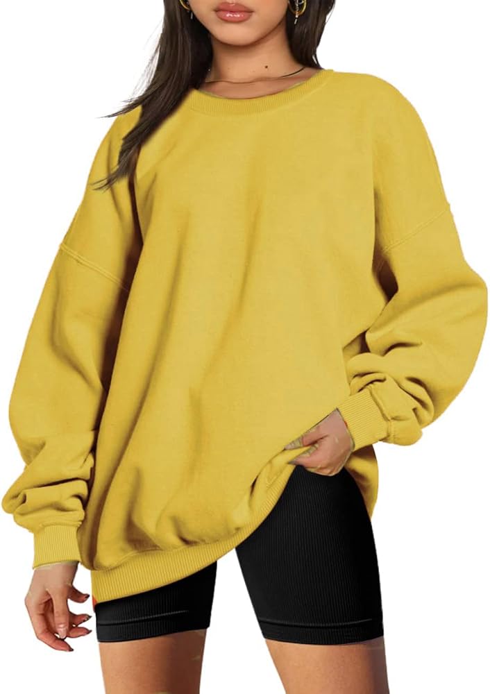 Womens Oversized Sweatshirts Fleece Crew Neck Long Sleeve Pullover Comfy Casual Hoodie Tops Fall Winter Clothes