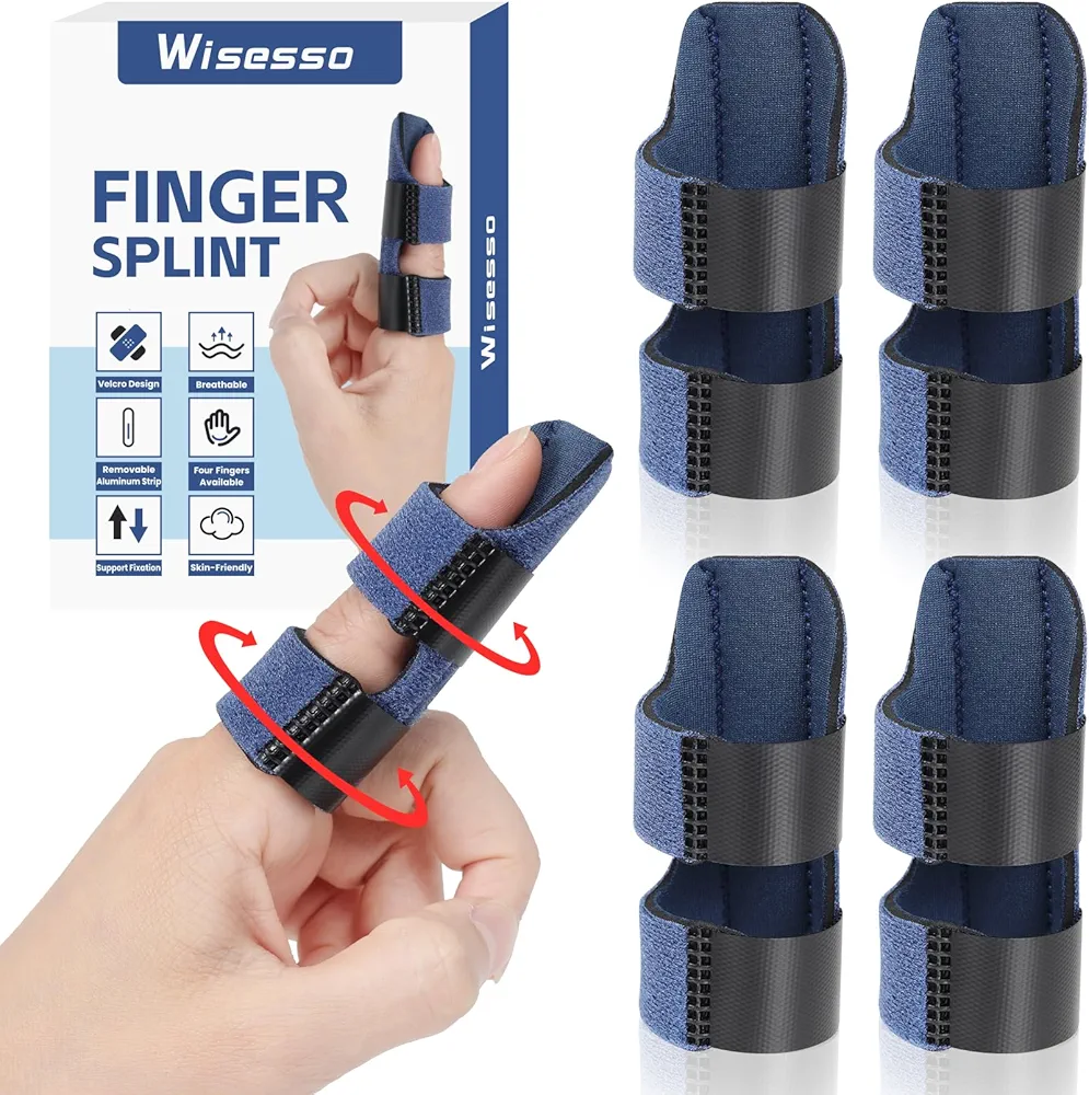 Trigger Finger Splint, Finger Splints for Straightening & Mallet Finger & Pointer Finger, Finger Brace for Arthritis, Injury, Sprain - Fits Index - Middle - Ring Finger, Blue, 4 pcs