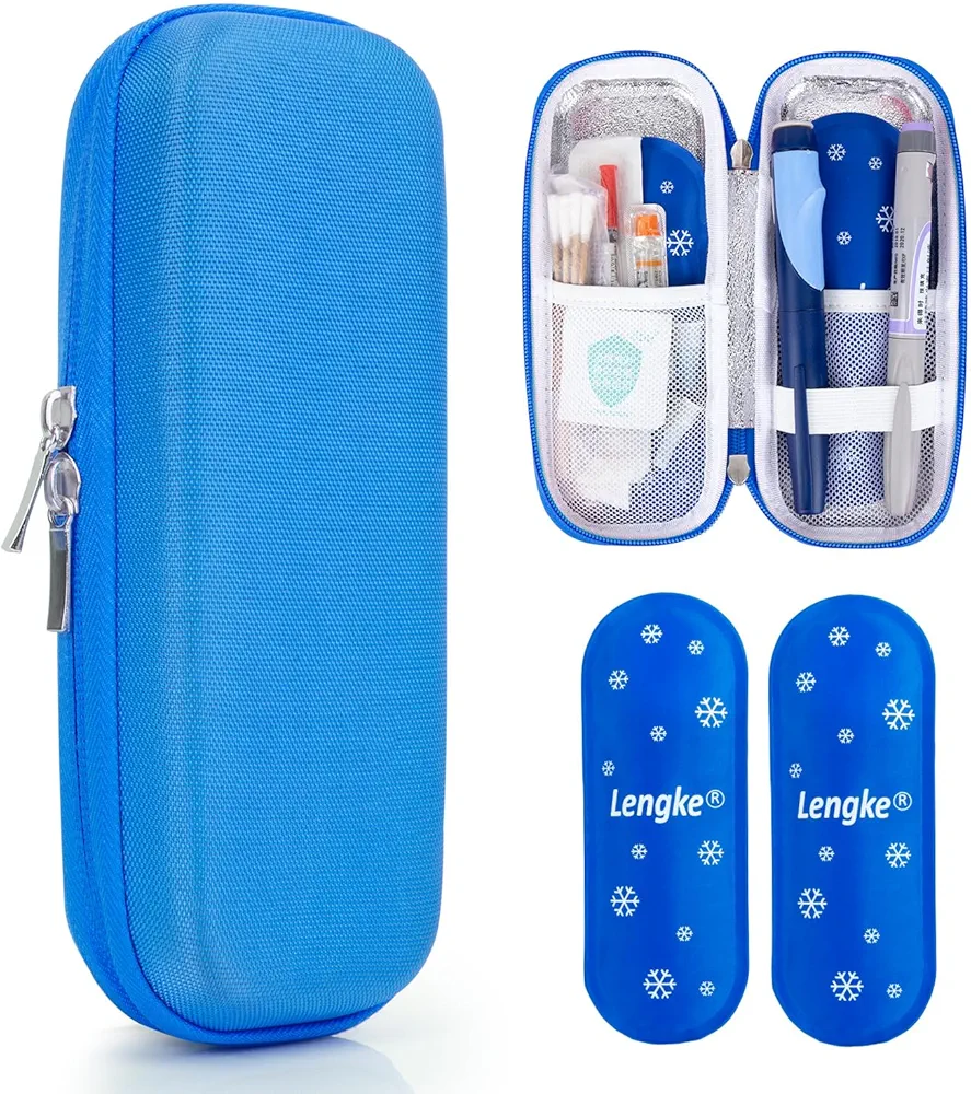 Insulin Cooler Travel Case TSA Approved, EVA Diabetic Travel Case with 2 Gel Ice Packs for Insulin Pens, Diabetic Supplies and Insulin Syringe, Small Cooler Case for Daily Life, Trips (Blue)