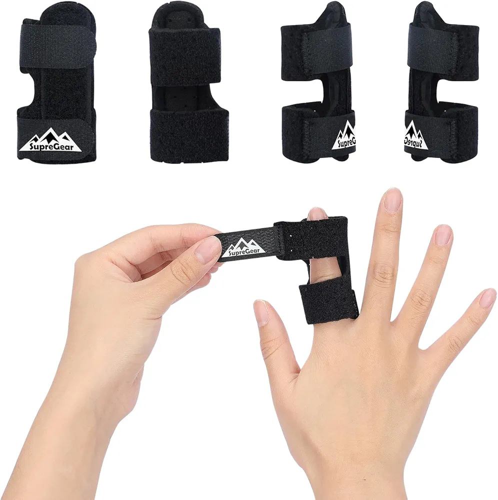 supregear Finger Splint Support, 4-Pack Adjustable Trigger Finger Splint Support Broken Finger Straightening Brace for Index/Middle/Ring/Pinky Finger, Black