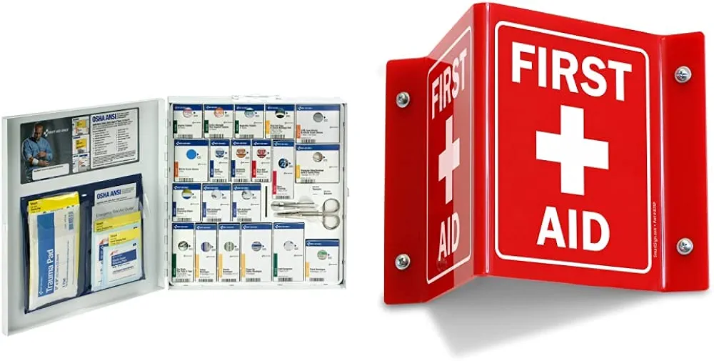 First Aid Only 50-Person SmartCompliance First Aid Kit with SmartSign - S2-0298-RD-AV-06 “First Aid” Projecting Sign | 5" x 6" Acrylic