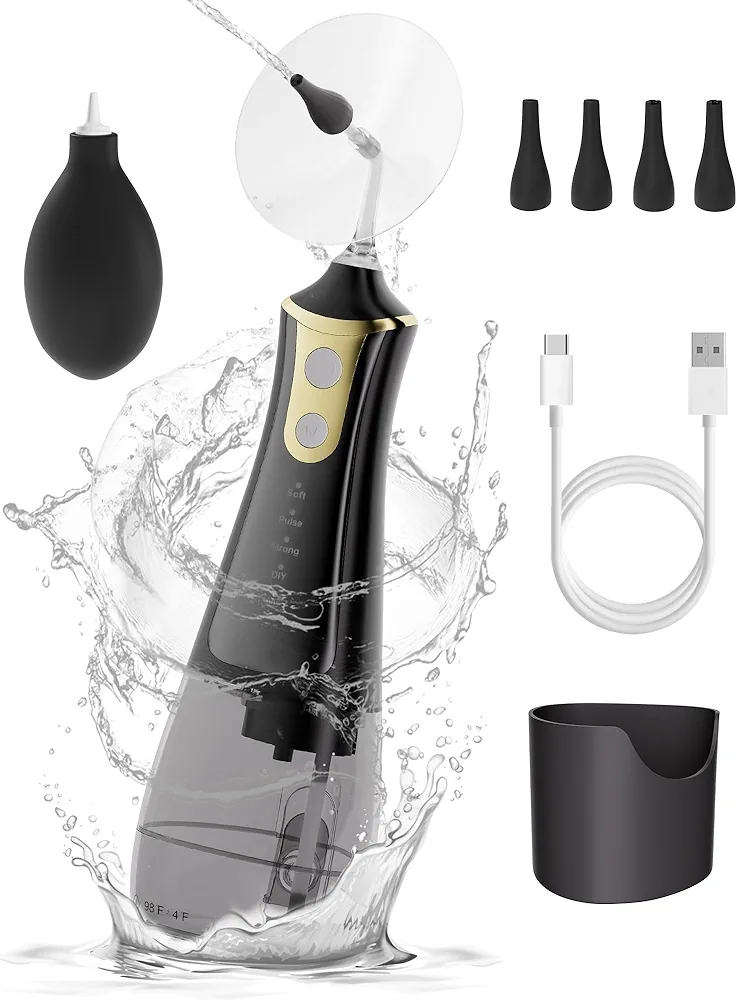 Ear Wax Removal Kit - Electric Ear Cleaner with DIY Water Pressure - Ear Cleaning Kit - Safer＆More Effective Ear Irrigation Flushing System - Earwax Removal Tool for Ear Wax Buildup (Black)