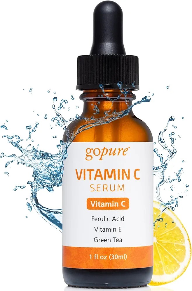 goPure Vitamin C Serum for Face - Radiance-Boosting Face Serum for Glowing Skin, Formulated with Antioxidants Vitamin C and Ferulic Acid to Support more Even-Toned and Brighter-Looking Skin - 1 fl oz