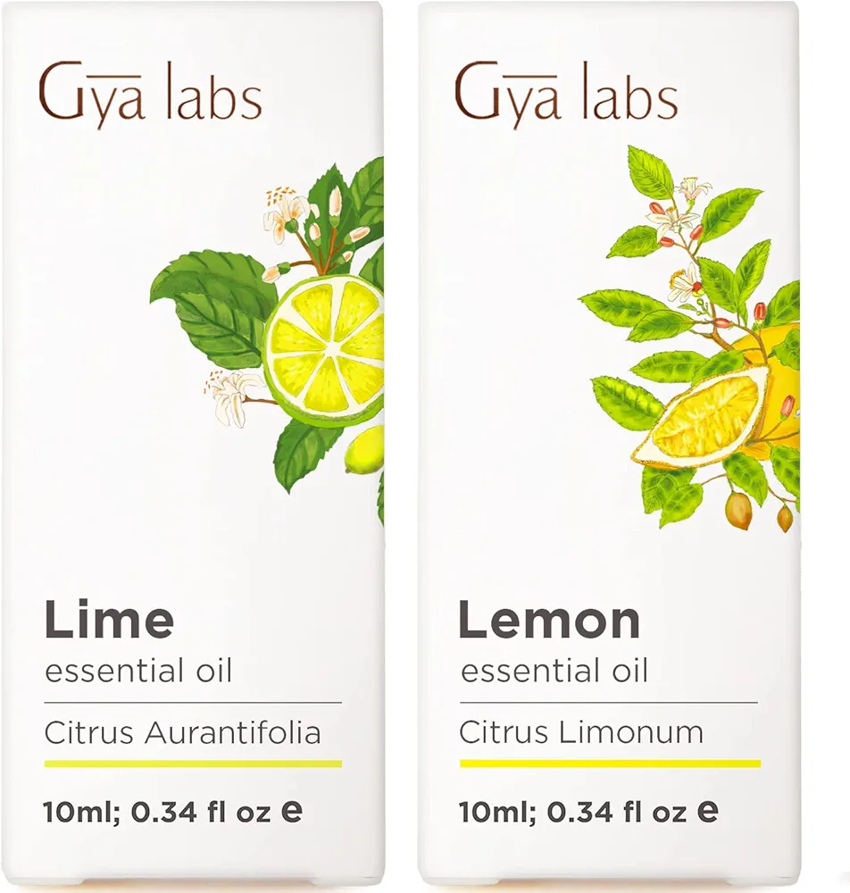 Lime Essential Oil for Diffuser and Candle & Lemon Essential Oil for Diffuser Set - 100% Natural Aromatherapy Grade Essential Oils Set - 2x10ml - Gya Labs