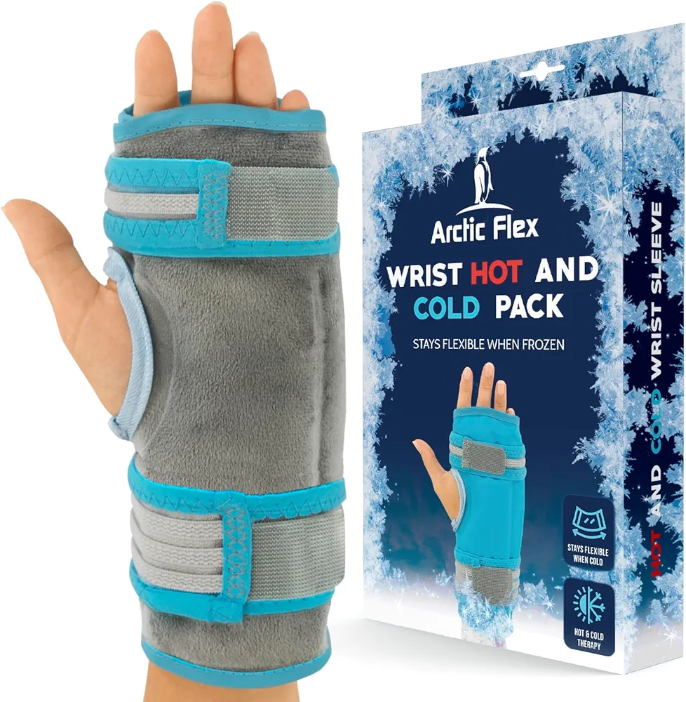 Arctic Flex Wrist Ice Pack Wrap - Hot & Cold Therapy Brace For Hand - Soft Gel For Pain Relief, Rheumatoid Arhtritis, Surgery, Swelling & Sprains - Adjustable Straps For Heating Or Cooling Compression