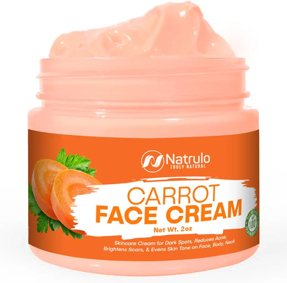 Carrot Face Cream for Face & Body - All Natural Carrot Skin Brightening Lotion - Carotene Cleanses Skin, Fights Acne, Evens Tone, Scars, Sun Damage, & Age Spots - Pure Carrot Cream Skincare Made in US