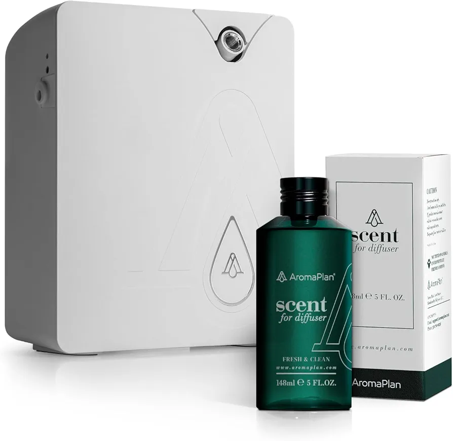 AromaPlan Bundle: White 2024 Upgraded Bluetooth Smart Scent Air Machine + Hotel Scents Fresh & Clean (5 Fl Oz) - USA Made, Aroma & Longer Lasting