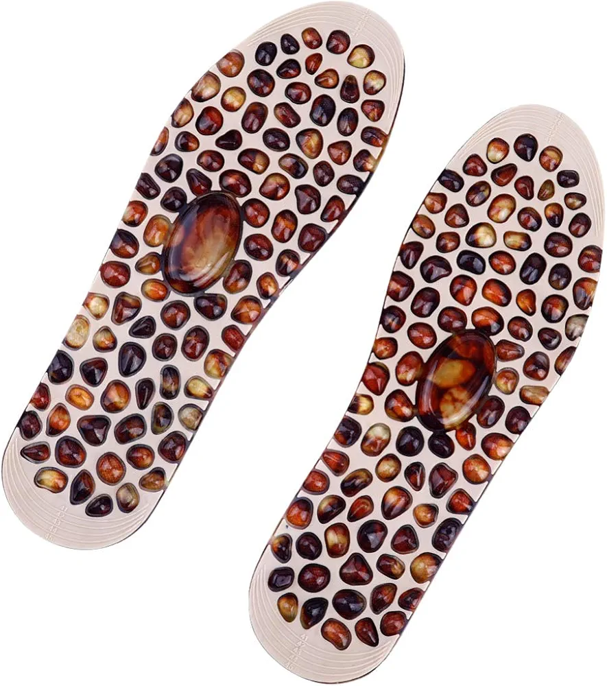 Healifty 1 Pair Massaging Insoles Cobblestone Reflexology Acupressure Insoles Foot Massager Shoe Insoles Inserts for Men Light Brown