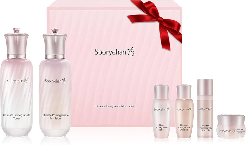 Sooryehan Ultimate Pomegranate (Skincare Set, 12.3fl oz) - Improved Skin Elasticity, Reduced Pores/Wrinkles & Gentle Exfoliation, Vitamin C, Adenosine & Niacinamide