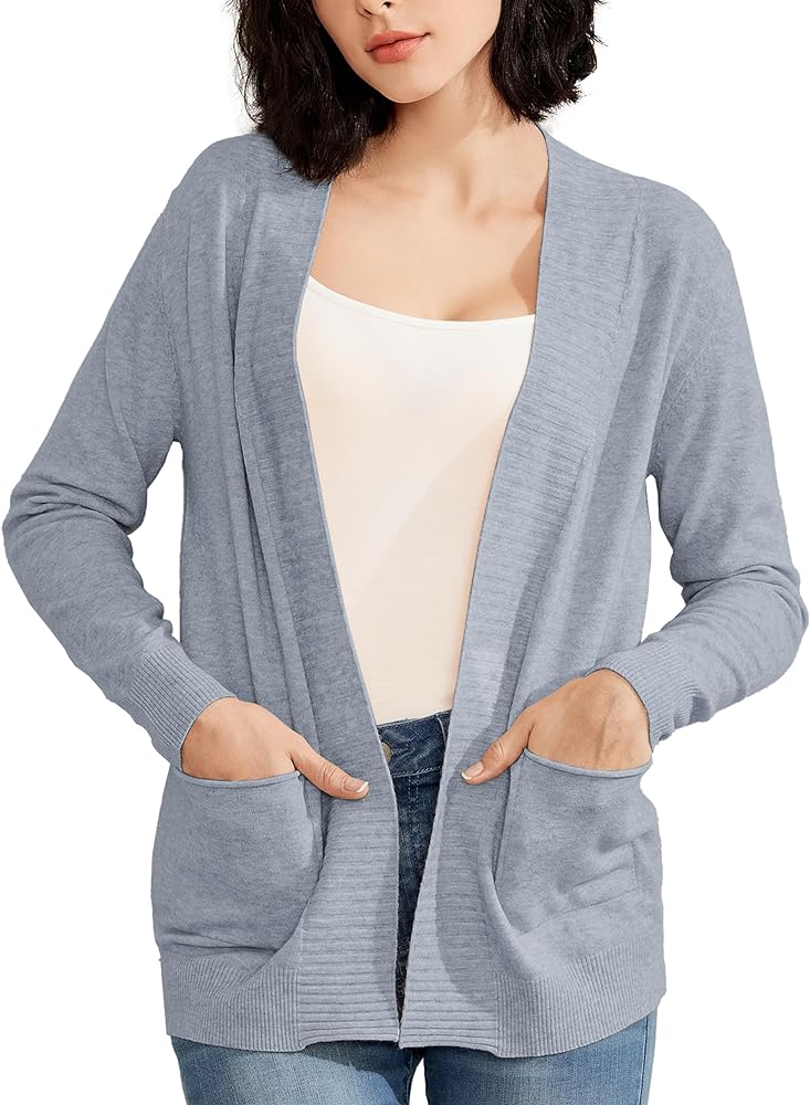 Women's Cardigan Sweater with Pockets Open Front Lightweight Knit Sweater