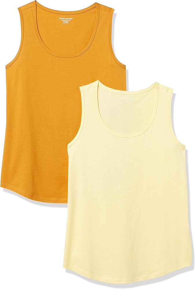 Amazon Essentials Women's Classic-Fit 100% Cotton Sleeveless Tank Top, Pack of 2