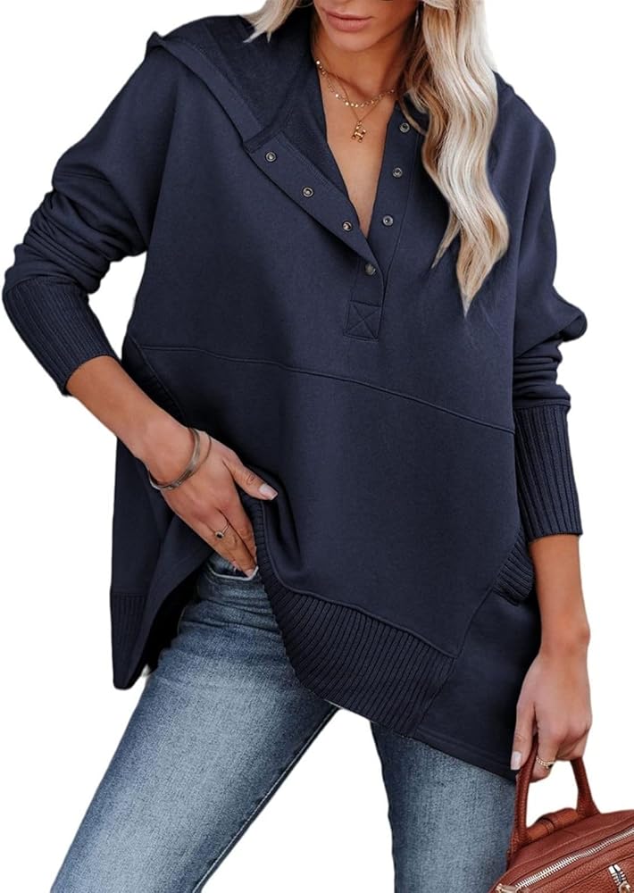 Zwurew Hoodies for Women Oversized Sweatshirt Pullover Long Sleeve Tops Henley Shirt with Pocket