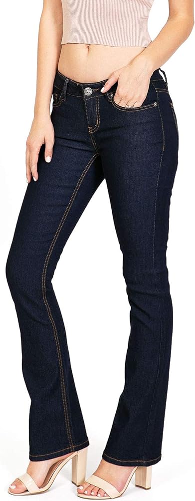 Wax Women's Juniors Mid Waist Boot Cut Straight Jeans