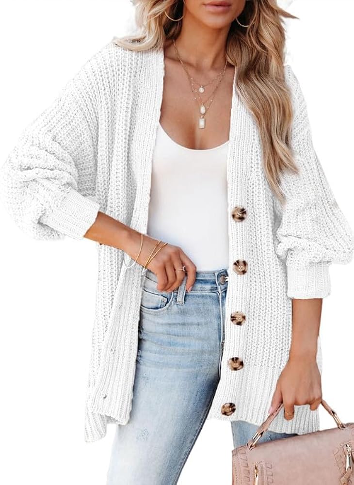 SHEWIN Women's Casual Long Sleeve Button Open Front Lightweight Cardigan Soft Cable Knit Sweater Outwear