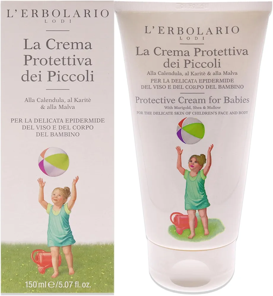 L'Erbolario Protective Cream For Babies - Rich In Vitamins And Plant-Derived Emollients - With Marigold, Shea And Mallow - Nourish, Soften And Keep Your Child’s Sensitive Skin Supple - 5.07 Oz