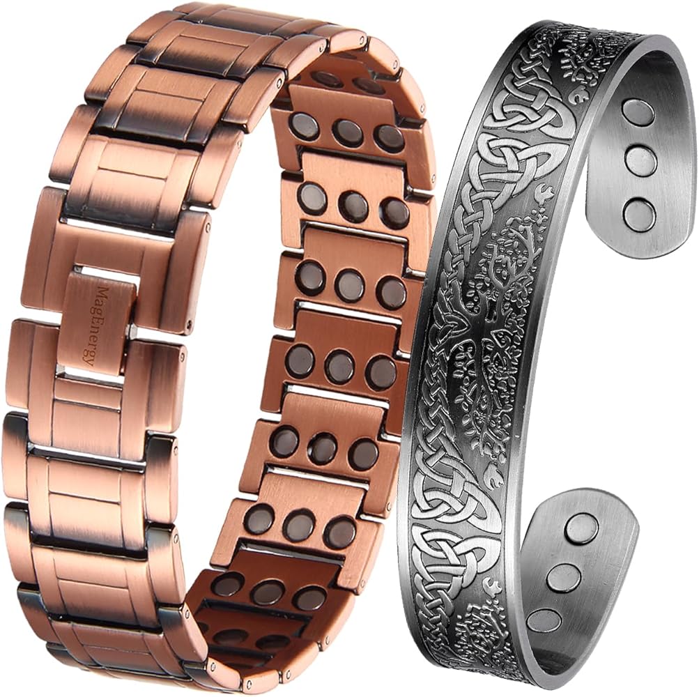 MagEnergy 3X Magnetic Copper Bracelet for Men, 99.99% Pure Copper Magnetic Bracelets with Ultra Strength Magnets, Adjustable Wristband with Sizing Tool Jewerly Box