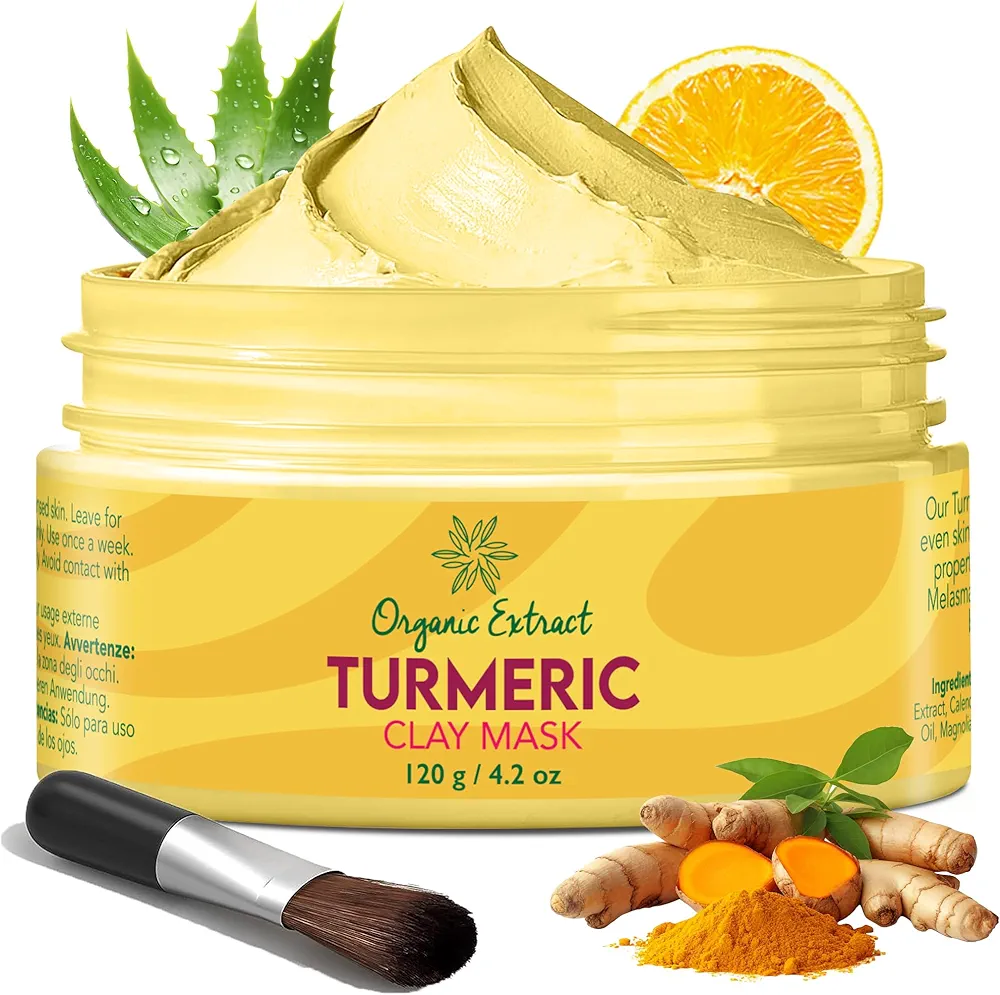 Turmeric Face Mask – 4.2 fl oz / 120g – Vitamin C Brightening Clay Mask for Face, Formulated to Reduce Dark Spots, Deep Cleansing Clay Mask, with Honey, Jojoba Oil, Aloe Vera