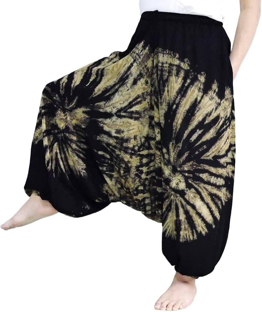 Tie Dye Pants Unisex Baggy Aladdin Hippy Harem Jump Leg and Adjustable Waist from 20-40 Inches