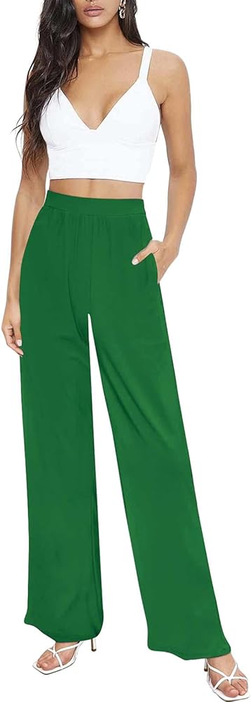 Womens Wide Leg Pants High Waist Business Casual Dress Pants Stretch Pull On Palazzo Lounge Pants