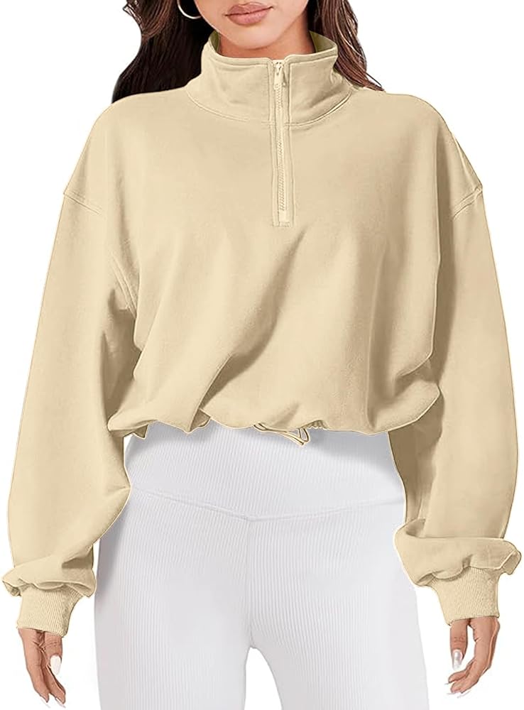 MAVIS LAVEN Women's 2023 Fall Fashion Half Zip Crop Pullover Sweatshirt High Neck Workout Athletic Tops with Drawstring