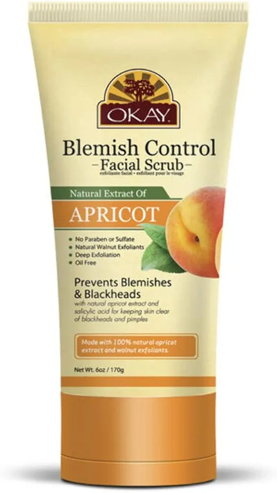 Apricot Facial Scrub for Blemish Control Removes Dirt and Oil leaves Skin Freshly Cleansed,Moisturized&Energized Helps Clear Blemishes,Minimize Pores,Leaves Skin Smooth Alcohol,Sulfate,Paraben Free Made in USA 6oz