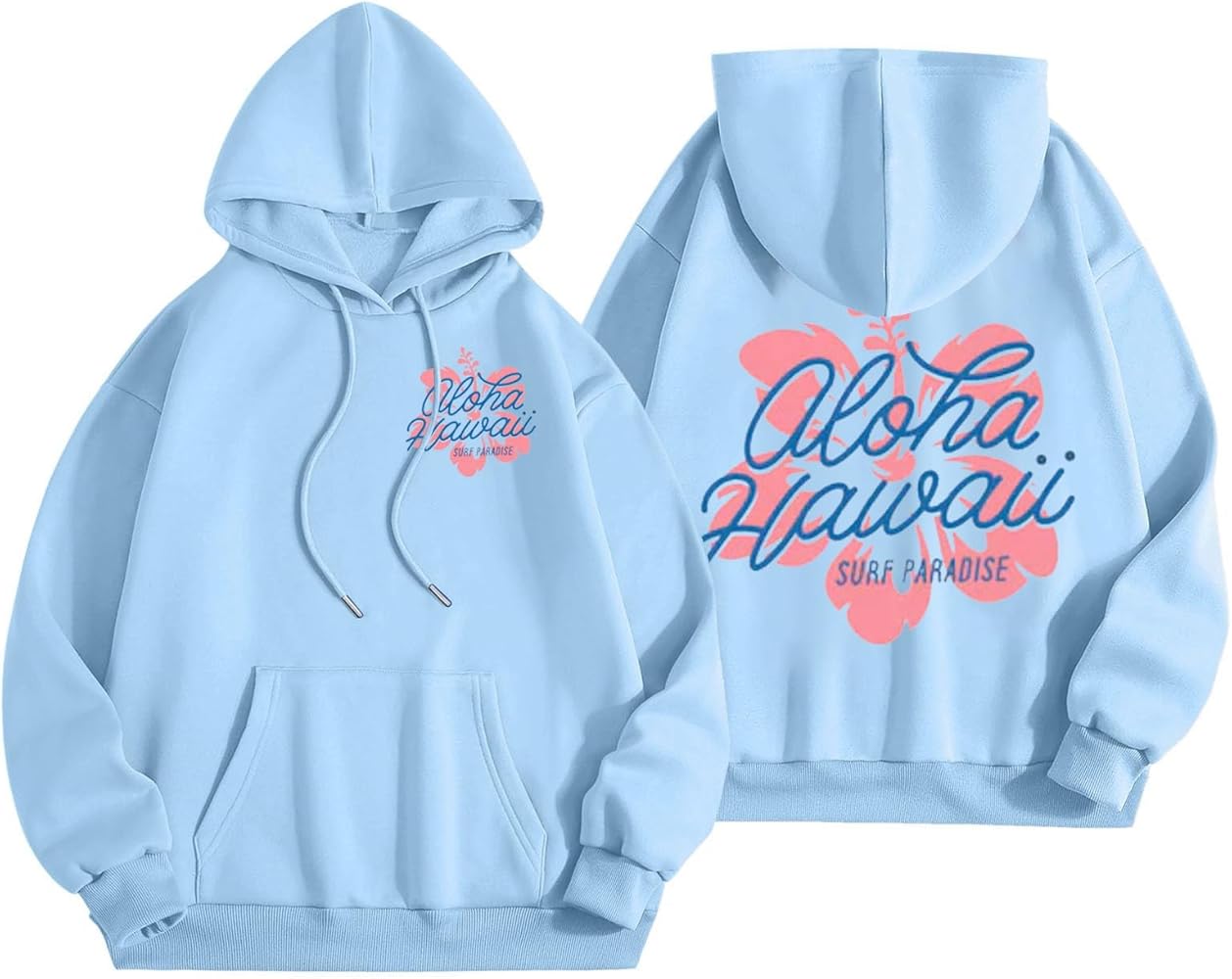 Women's Fashionable Floral Letter Printed Surf Paradise Hooded Hoodie Casual Loose Top Oversized Sweatshirts