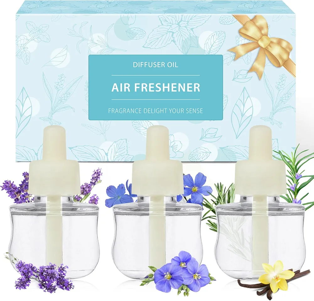 PlugIns Refills Air Freshener, Plug in Scented Oil Refill, Essential Oils 3 Packs for Home and Bathroom Compatible with Air Wick Plug In Warmers, Linen，Lavender，Vanilla，3.6 Fl Oz, 3 Count