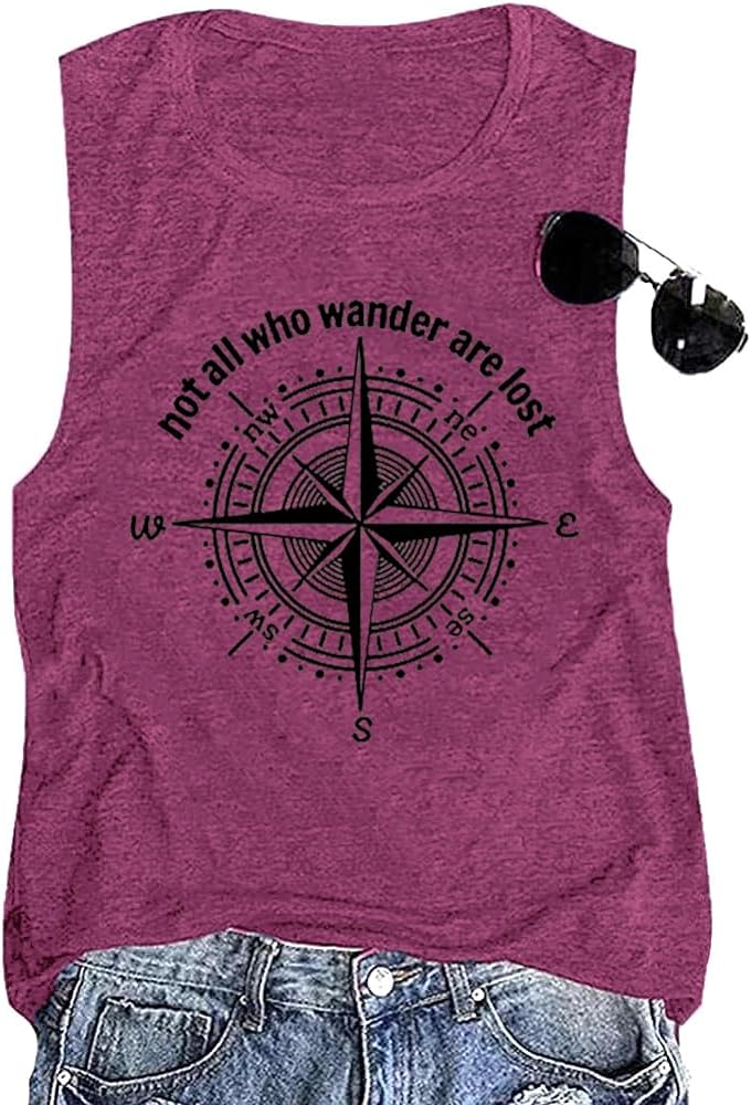 Womens Not All Who Wander are Lost T-Shirt Workout Shirts Summer Funny Letters Compass Graphic Casual Tops Athletic Tee