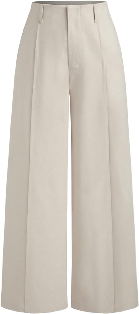 CIDER Linen-Blend High Rise Solid Pocket Wide Leg Trousers