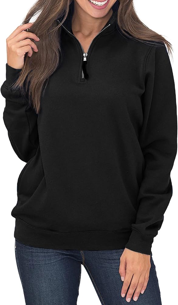 Samefar Womens Warm Cozy High Neck Long Sleeve Solid 1/4 Zip Pullover Sweatshirts with Pockets