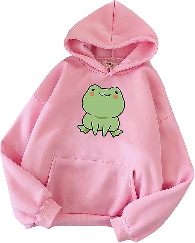 Women Lovely Hoodies, Women's Teen Girls Cute Frog Frog Hoodie Sweatshirts Loose Pullover Tops Shirts