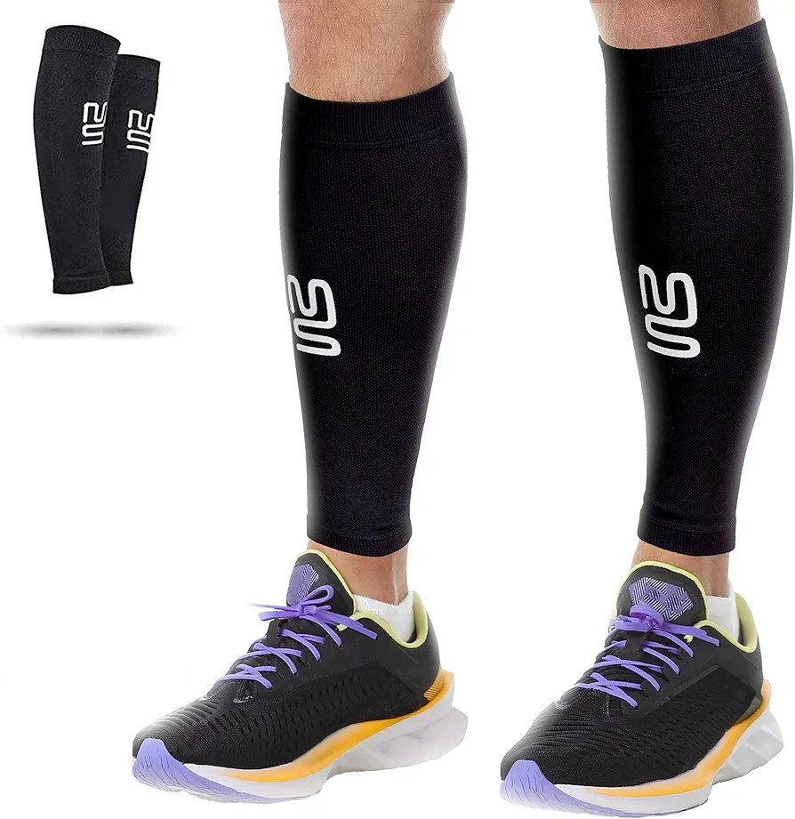 Calf Compression Sleeve - Leg Sleeves for Men and Women - Support Brace for Sports, Running, Flights, Shin Splints, and Pregnancy - Small - 1 Pair - Black