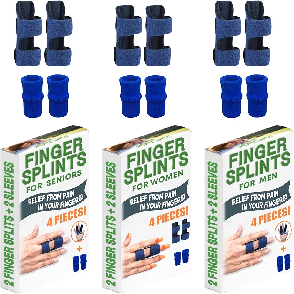 Finger Splint For Everyone - Seniors, Women, Men & Kids - 6 Splints & 6 Sleeves - Brace For Broken Finger, Trigger & Mallet Finger, Arthritis & Straightening - Middle, Ring, Index & Pinky