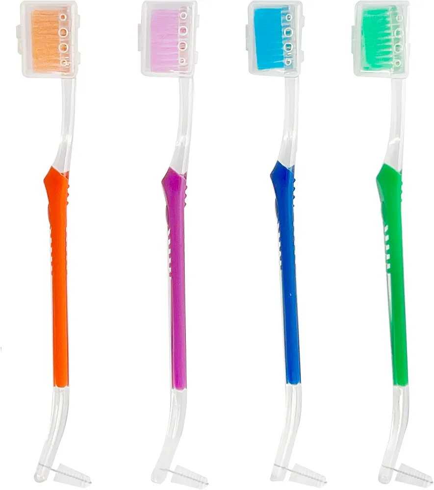 4-Pack Orthodontic Toothbrushes with Double-Ended Design – V-Trim Brush and Interspace Brush for Effective Braces Cleaning, Multi-Colored Set for Oral Dental Care