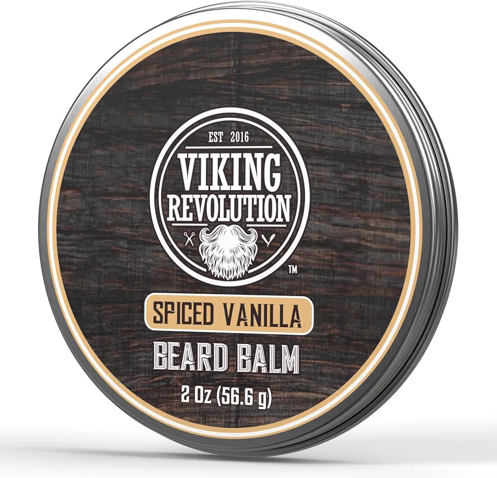 Viking Revolution Spiced Vanilla Beard Balm for Men - Beard Butter for Men with Argan Oil and Jojoba Oil - Beard Softener and Beard Moisturizer for Men Beard Styling Balm (1 Pack, 2oz)