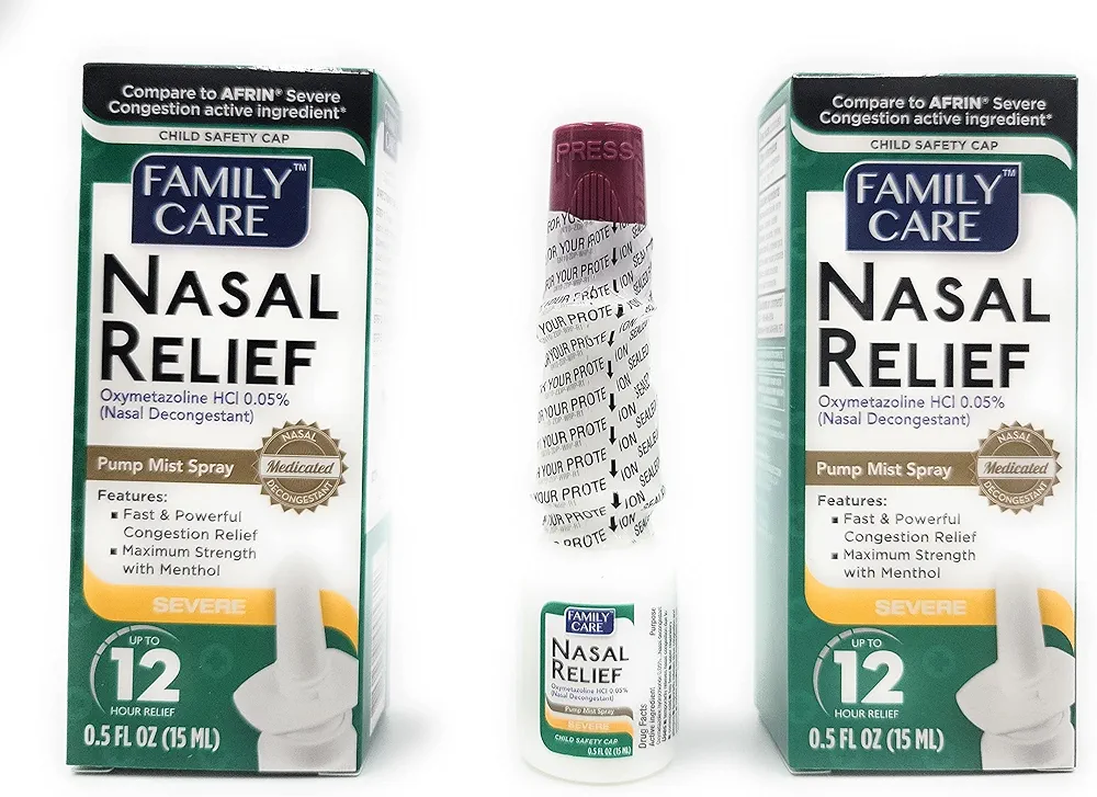 Nasal Relief Spray, Pump Mist, Anti-drip, Severe Congestion, (Oxymetazoline HCI) 12 Hours, 3 Pack.