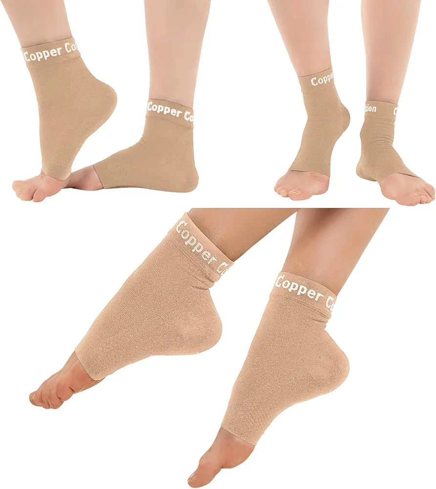 Copper Compression Foot Sleeves - Plantar Fasciitis, Achilles, Ankle Support Brace Socks - Day / Night Relief from Heel Spurs, Arch Pain, Swelling, Soccer Injuries, Golf, Running