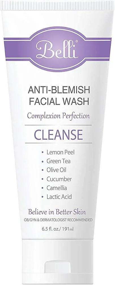 Belli Skincare Anti-Blemish Facial Wash Gel Cleanser | Anti Acne for sensitive skin, pregnancy safe, Natural Extract Face Wash for All skin types | 6.5 Ounce