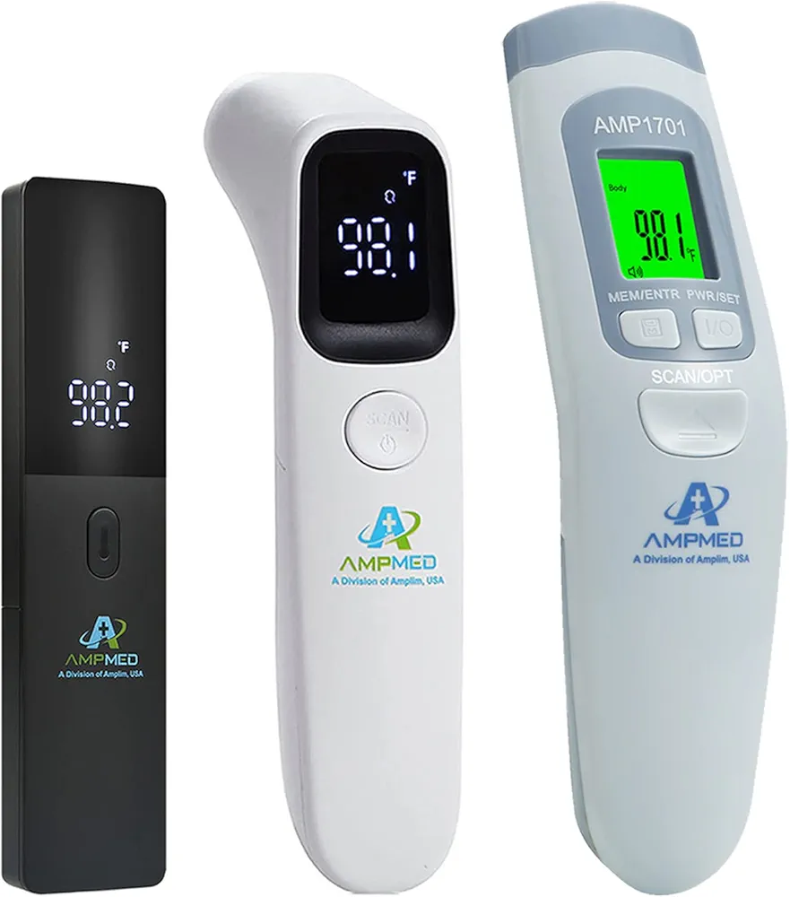 Amplim 3-Pack Hospital & Medical Grade Non Contact Digital Infrared Forehead Thermometer for Babies, Kids, and Adults.